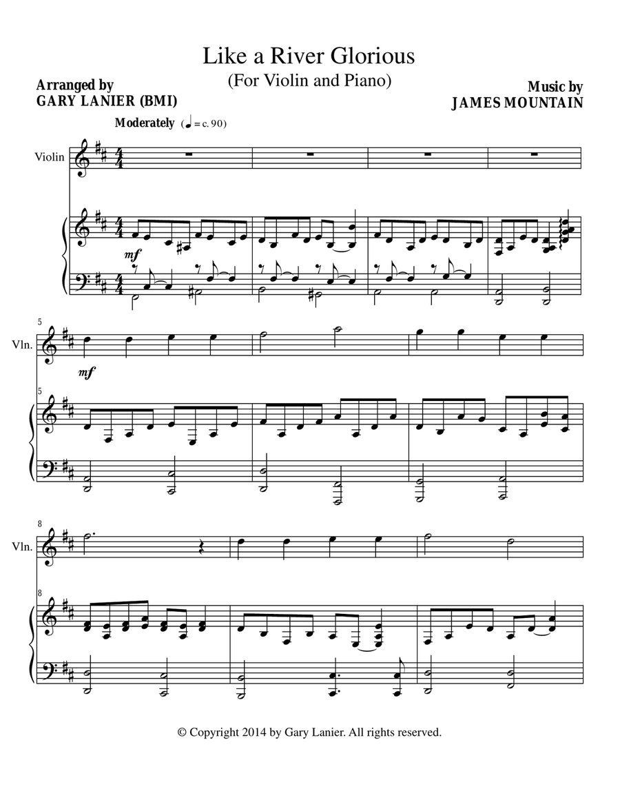 LIKE A RIVER GLORIOUS (Violin Piano and Violin Part) Violin Solo scores gallery preview page 1