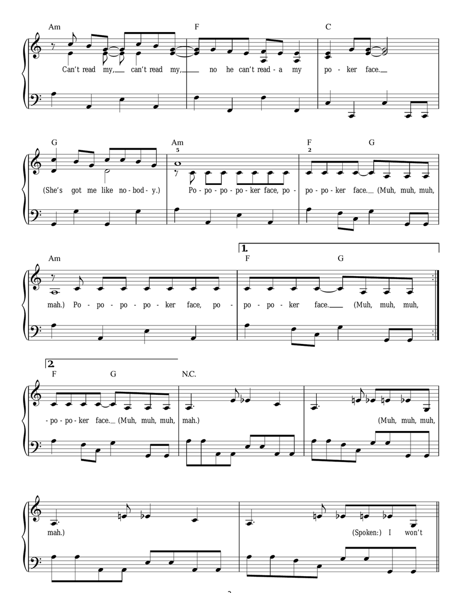 Poker Face Easy Piano scores gallery preview page 3