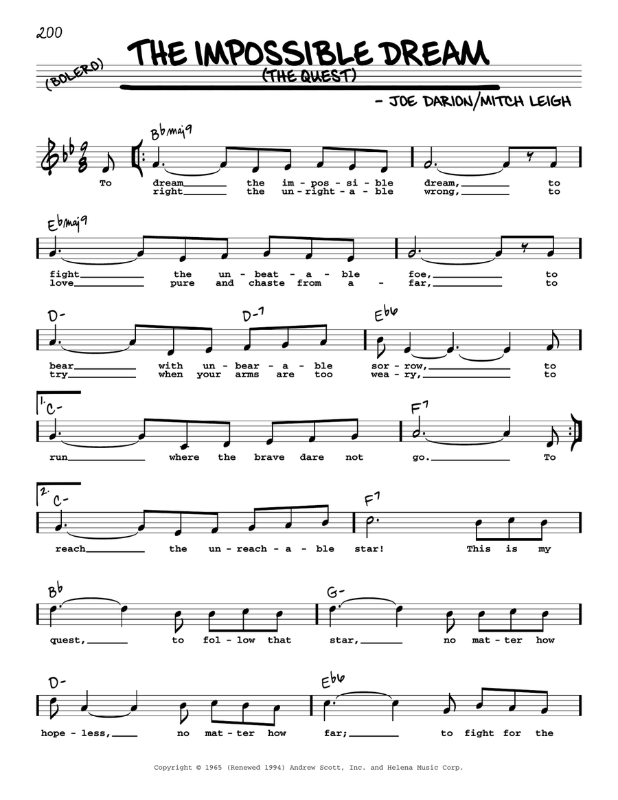 The Impossible Dream (The Quest) (High Voice) High Voice scores gallery preview page 1