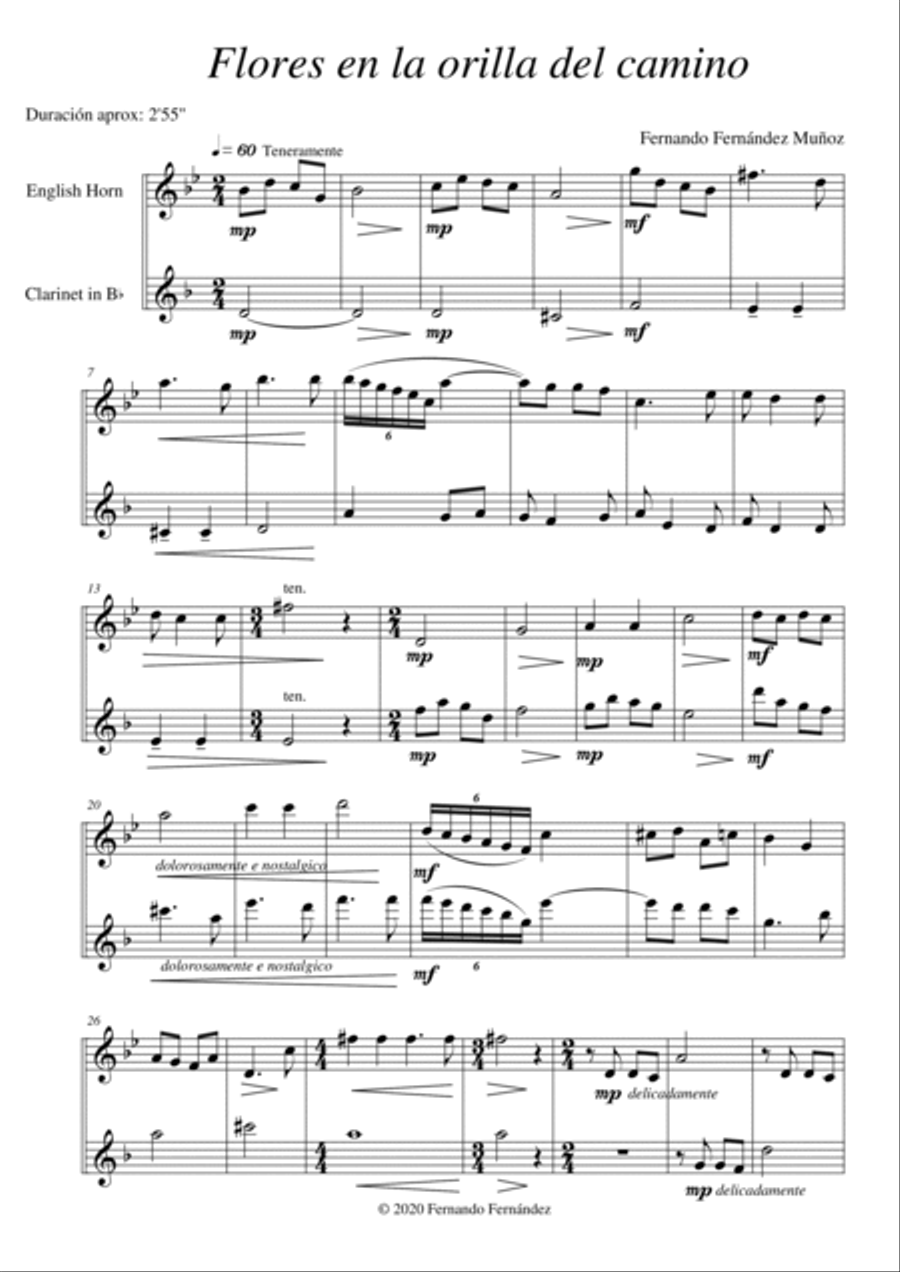 Flores en la orilla del camino Woodwind Duet scores gallery preview page 2