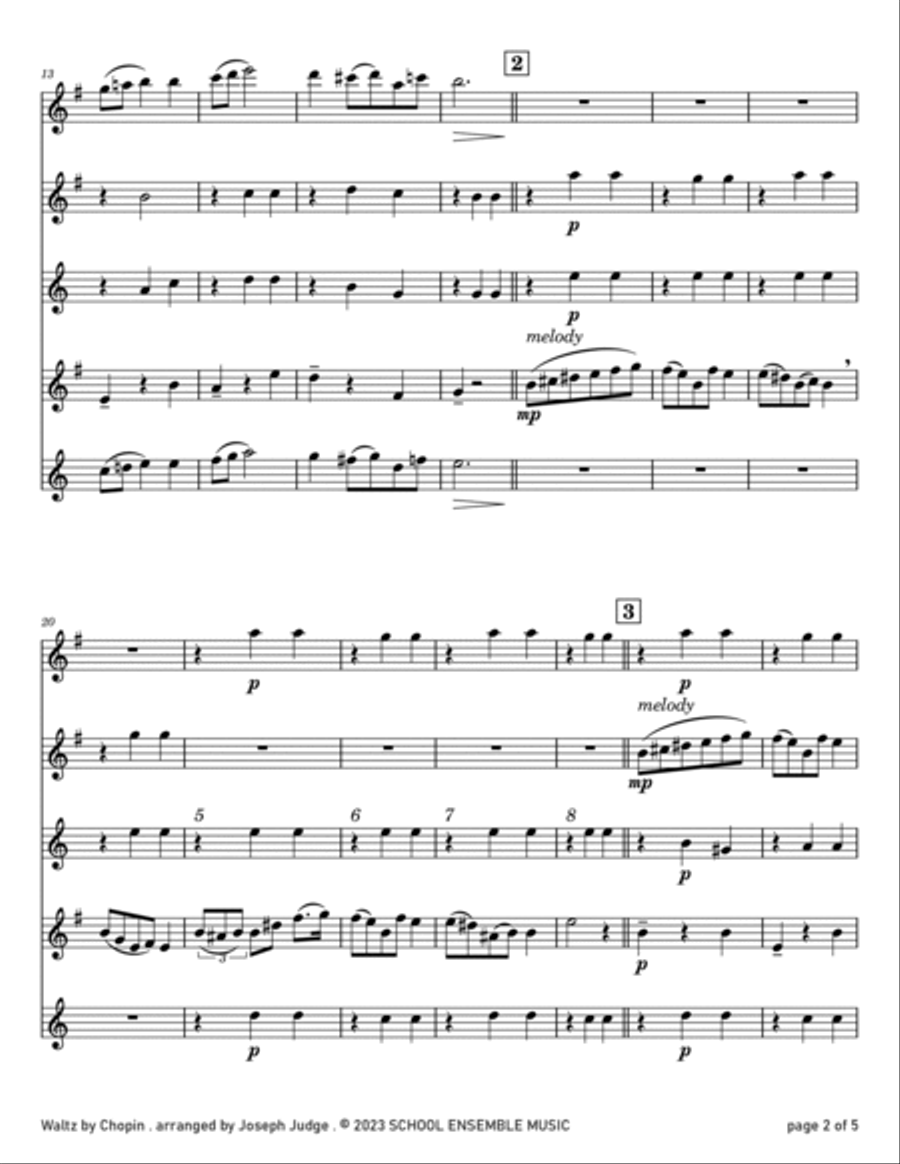 Waltz by Chopin for Saxophone Quartet in Schools Saxophone Quartet scores gallery preview page 2