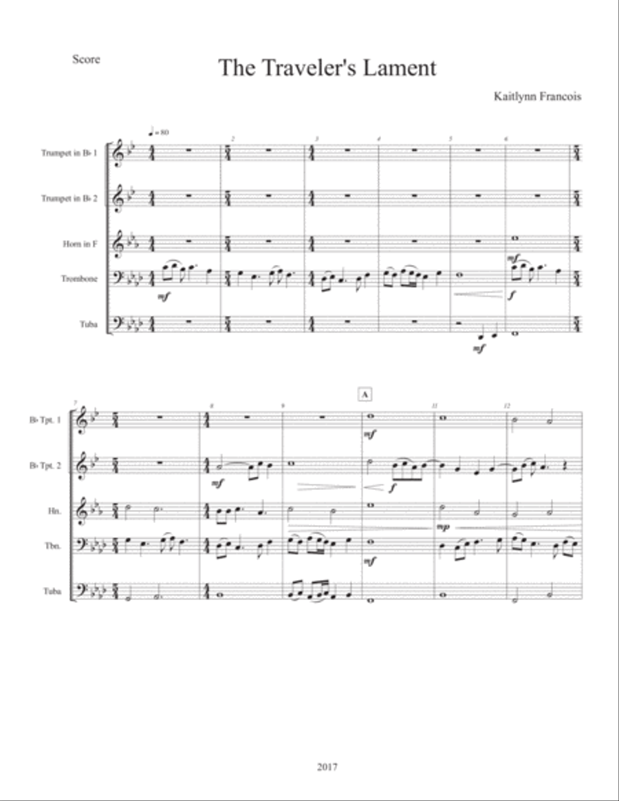 The Traveler's Lament Brass Ensemble scores gallery preview page 1
