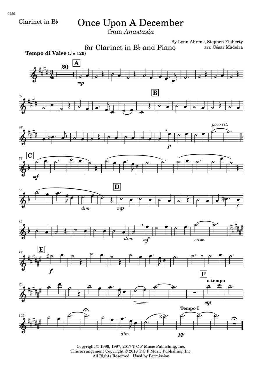 Once Upon A December B-Flat Clarinet scores gallery preview page 2