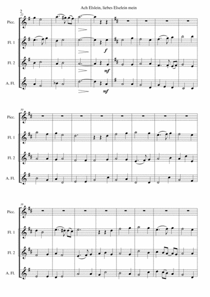 Ach Elslein, liebes Elselein mein for flute quartet (piccolo, 2 C flutes, alto flute) image number null
