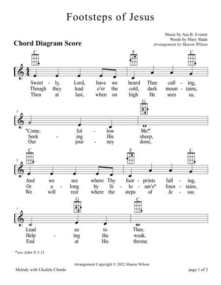 Footsteps of Jesus for Ukulele (Chords, TAB, Melody, and Lyrics, optional Piano Accompaniment) image number null