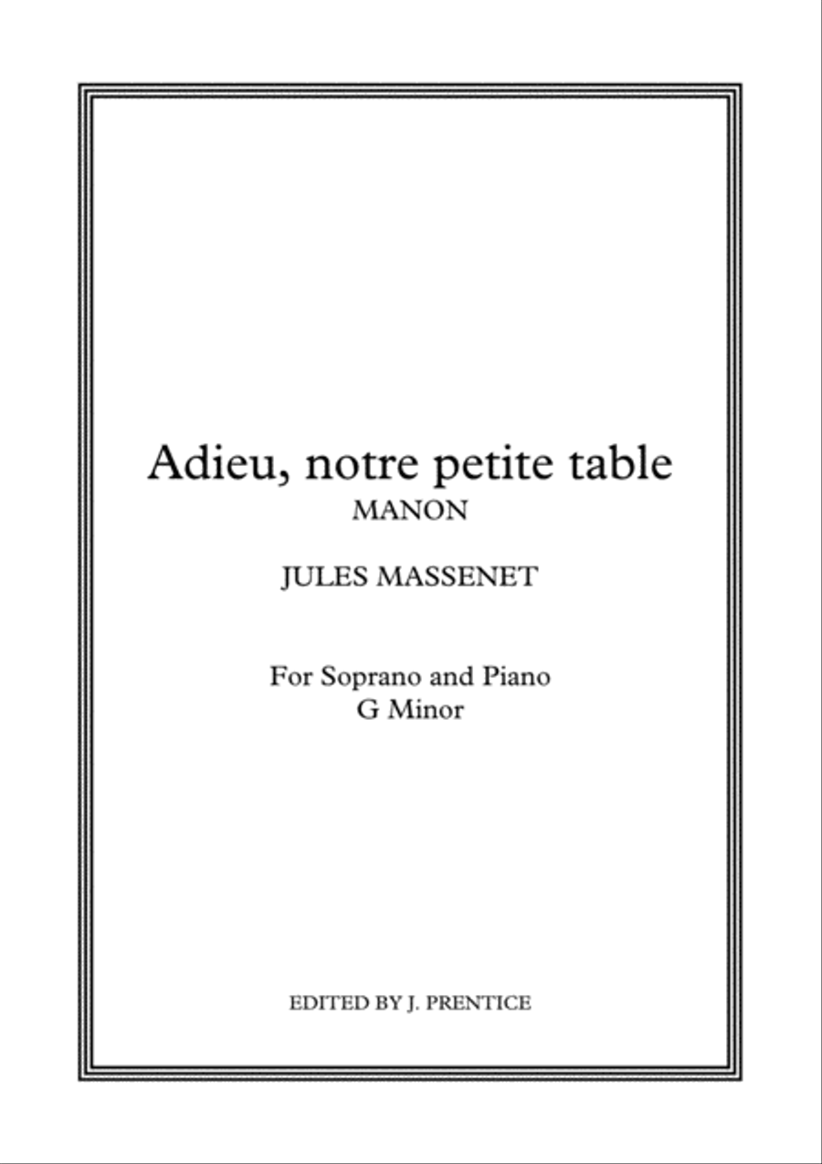 Adieu, mon petite table - Manon (G Minor) Soprano Voice scores gallery preview page 1