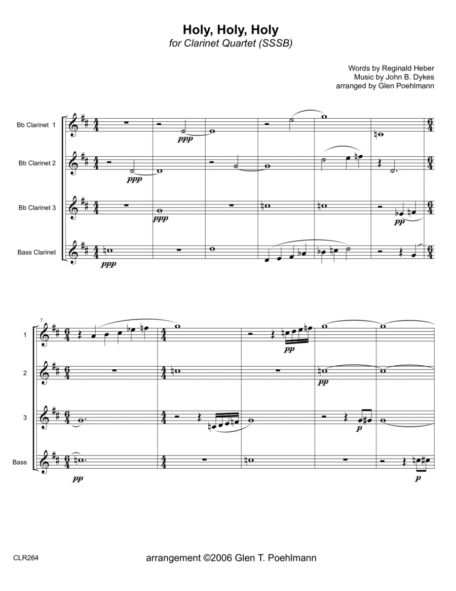 HOLY, HOLY, HOLY - CLARINET QUARTET (unaccompanied) Clarinet Quartet scores gallery preview page 1