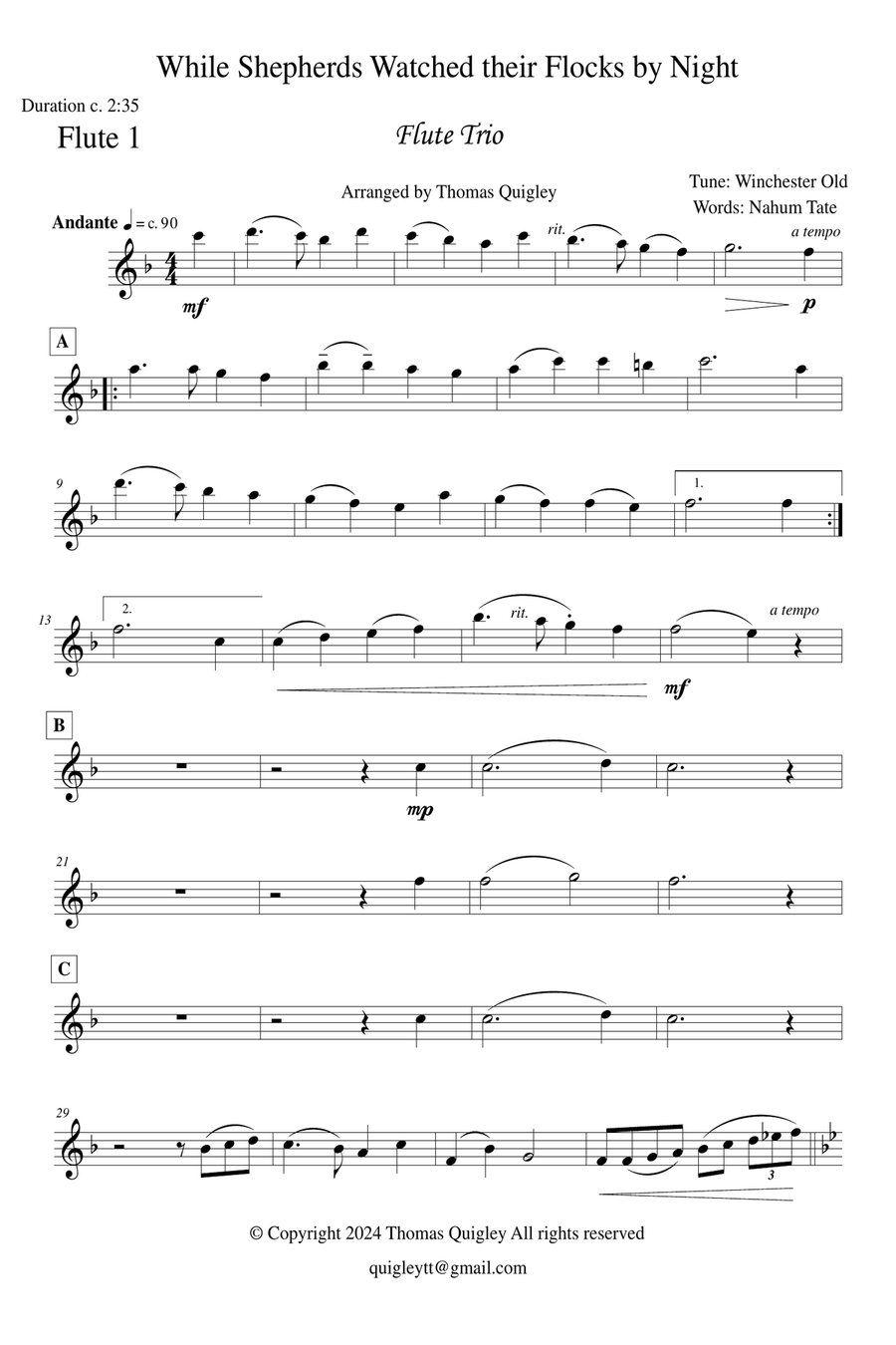 While Shepherds Watched Their Flocks By Night Flute Trio scores gallery preview page 6