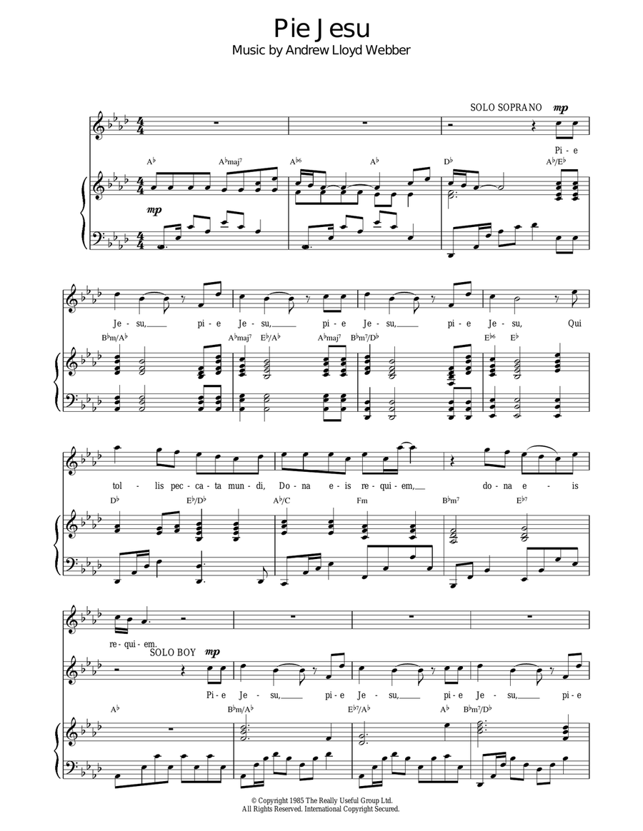 Pie Jesu Piano, Vocal, Guitar scores gallery preview page 1