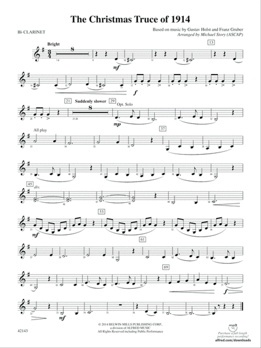 The Christmas Truce of 1914: 1st B-flat Clarinet Concert Band scores gallery preview page 1