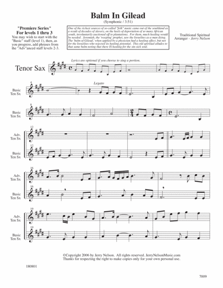 Balm in Gilead (Arrangements Lvl 1-3 for TENOR SAX + Written Accomp) HYMN image number null