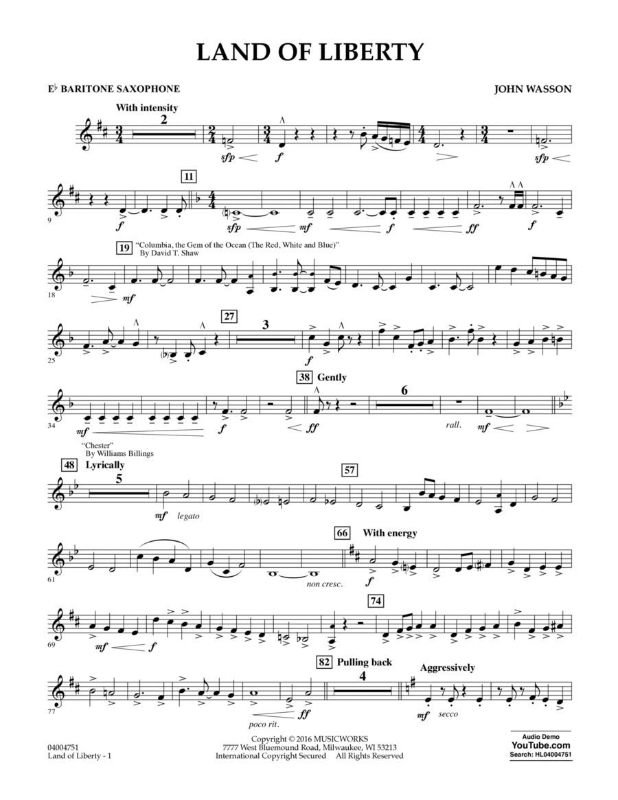 Land of Liberty - Eb Baritone Saxophone Baritone Saxophone scores gallery preview page 1