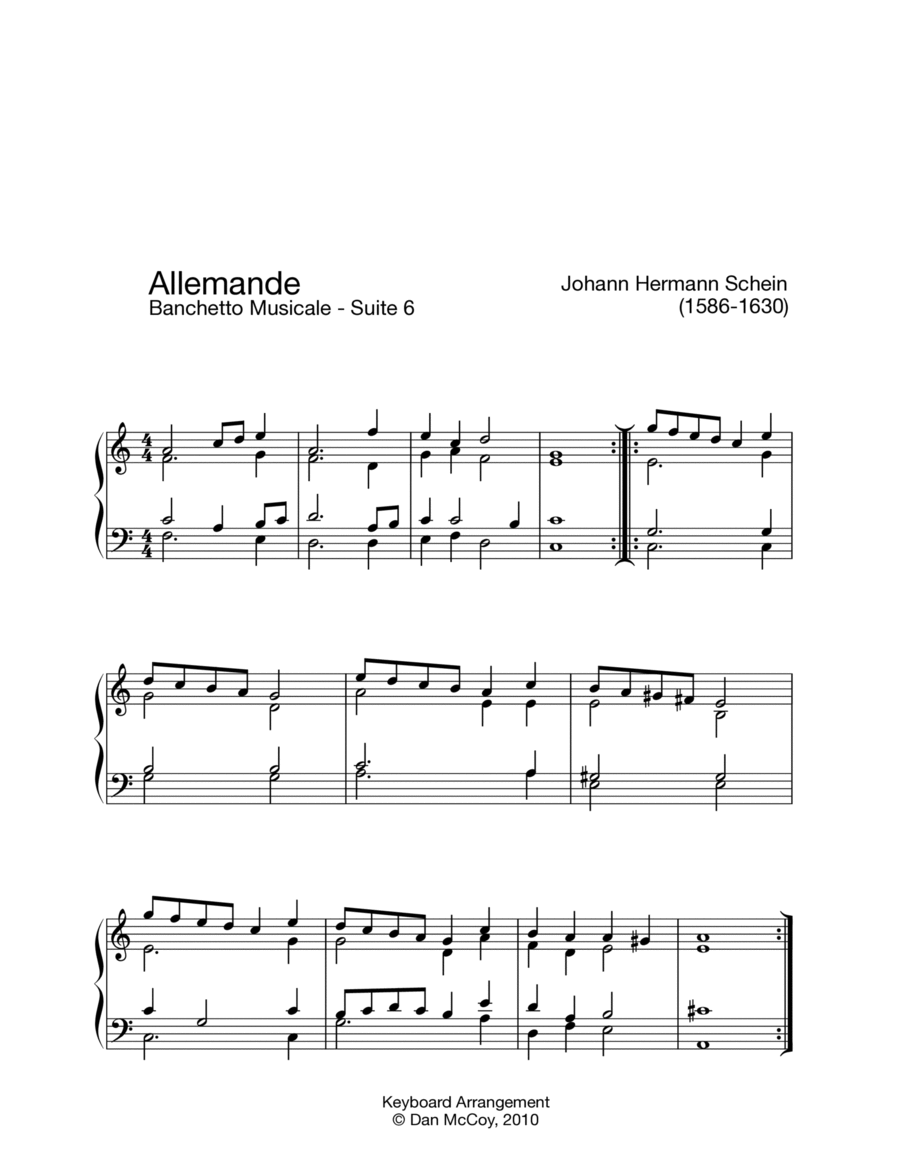 Allemande and Tripla - Banchetto Musicale Suite 6 Piano Solo scores gallery preview page 1
