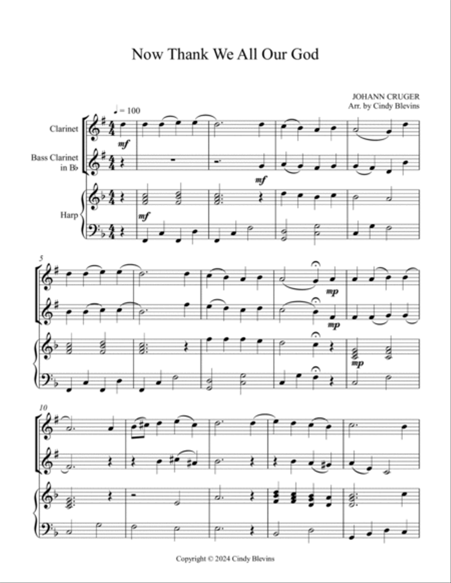 Now Thank We All Our God, for Clarinet, Bass Clarinet and Harp image number null
