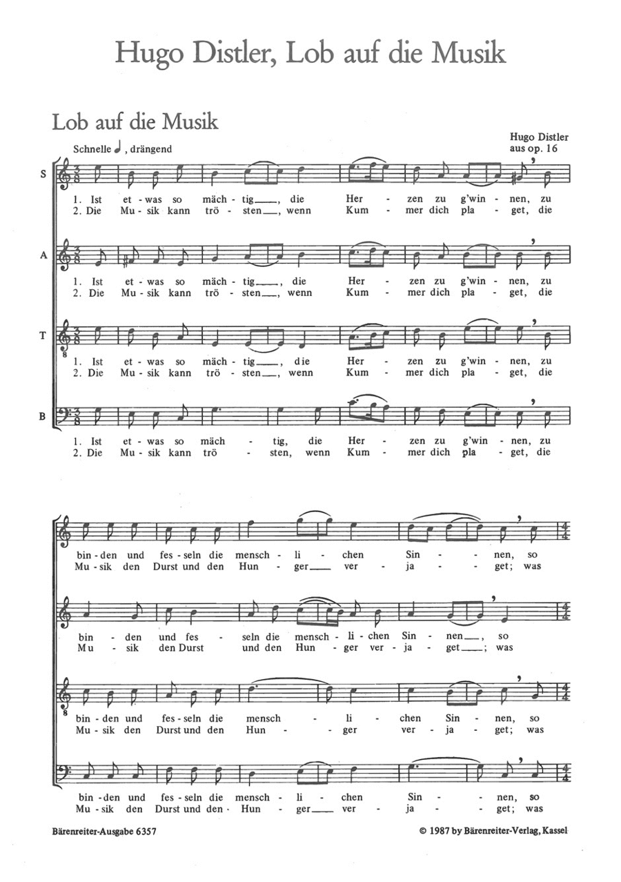 Lob auf die Musik, Op. 16 4-Part scores gallery preview page 1