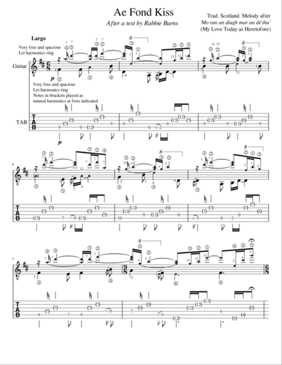 Ae Fond Kiss for Solo Guitar Acoustic Guitar scores gallery preview page 2