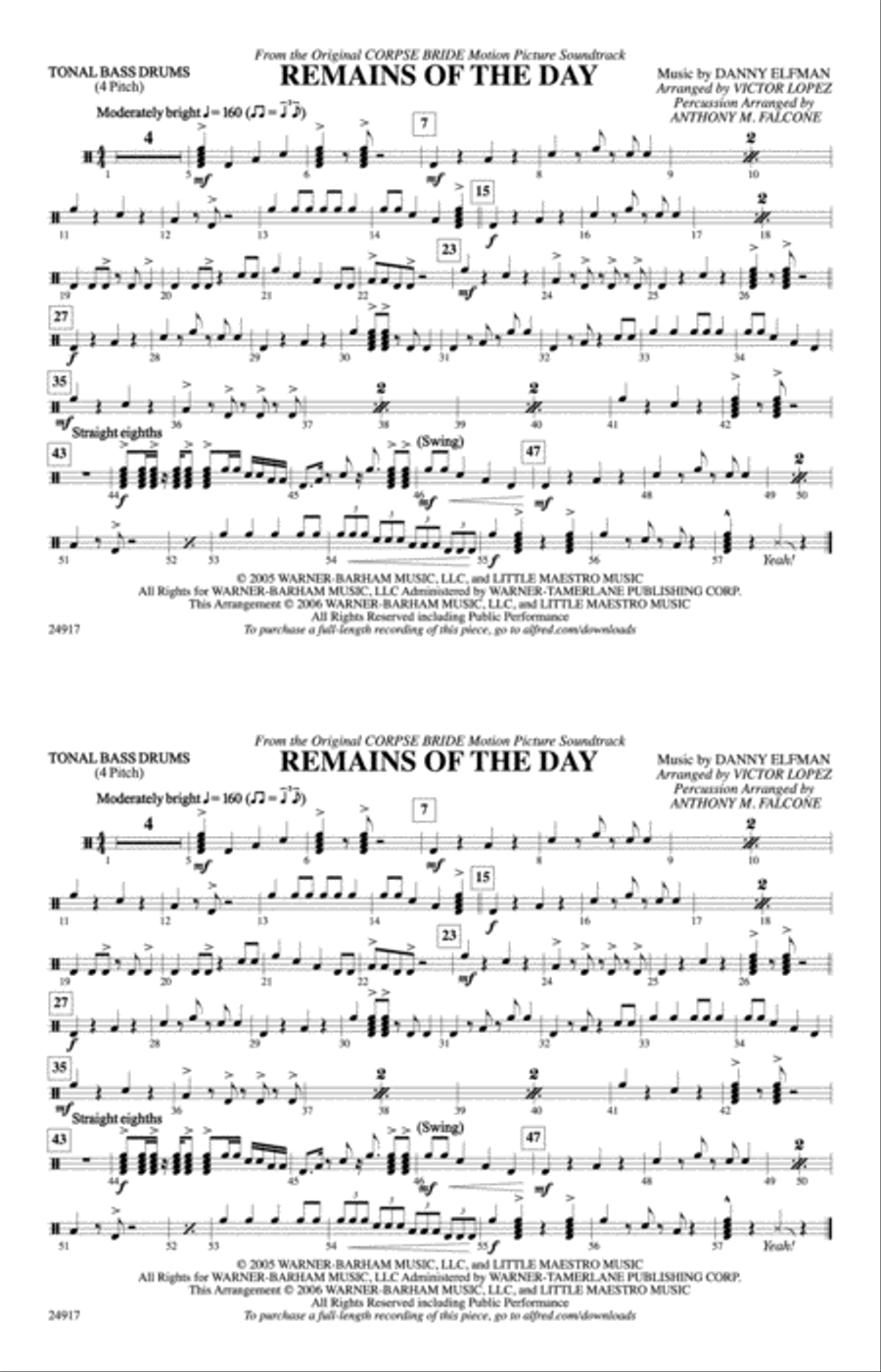 Remains of the Day (from Corpse Bride): Tonal Bass Drum Marching Band scores gallery preview page 1