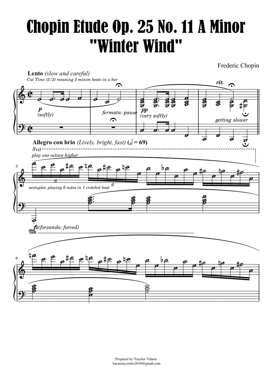 Winter Wind by Chopin - Etude Op. 25 No. 11 in A minor Piano Method scores gallery preview page 1