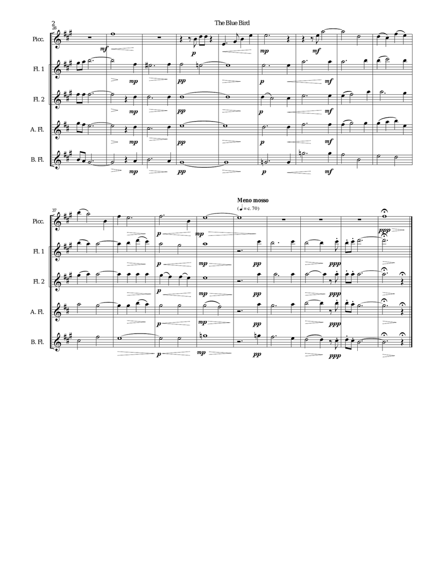 The Blue Bird for piccolo and flute quintet Piccolo scores gallery preview page 2