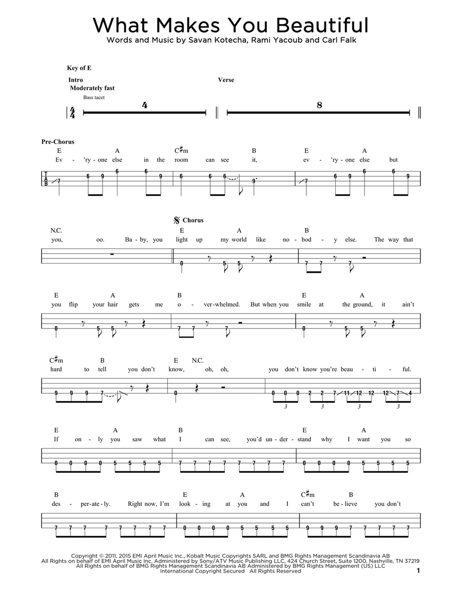 What Makes You Beautiful What Makes You Beautiful Bass Guitar scores gallery preview page 1