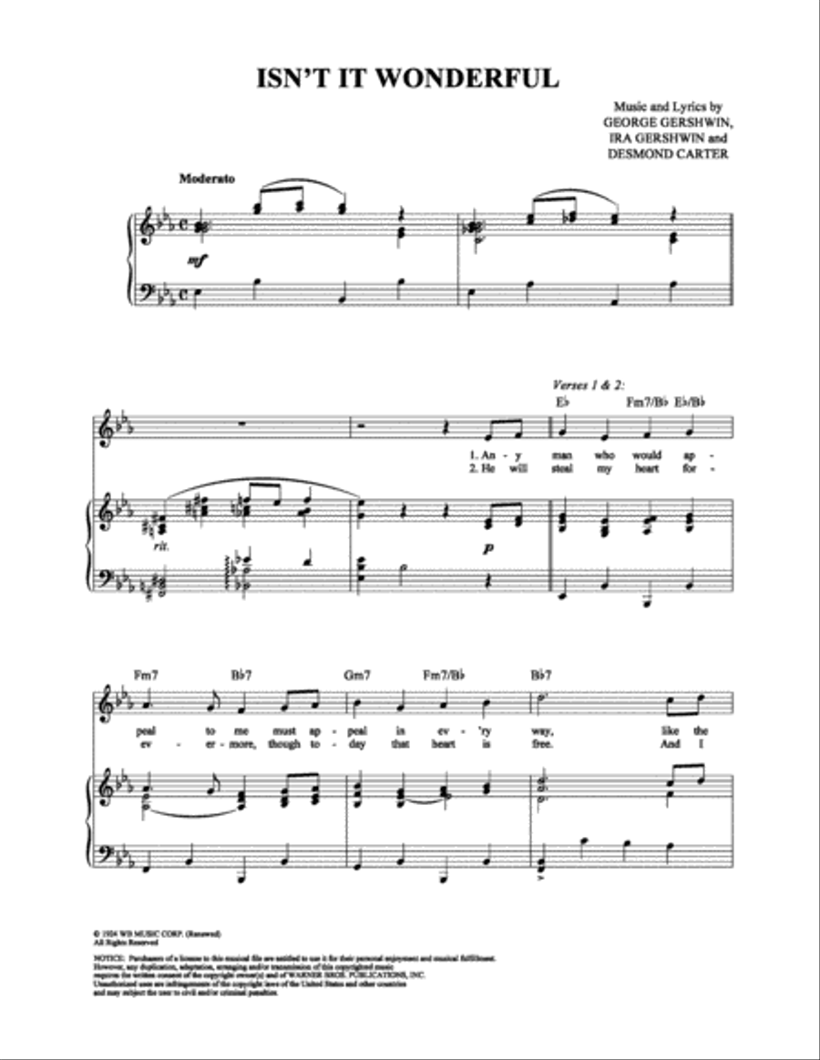 Isn't it Wonderful Piano, Vocal, Guitar scores gallery preview page 1