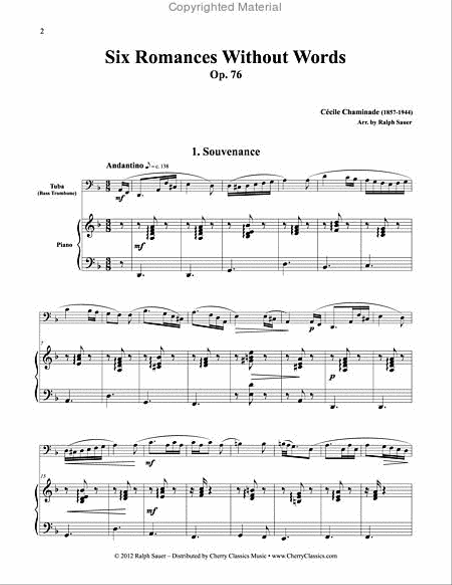 Six Romances Without Words, Op 76 for Tuba or Bass Trombone and Piano Bass Trombone scores gallery preview page 11