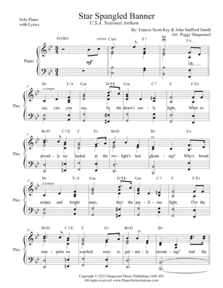 Star Spangled Banner (Key of Bb - Solo Piano w Lyrics)
