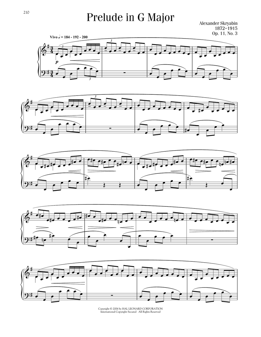Prelude, Op. 11, No. 3 Piano Solo scores gallery preview page 1