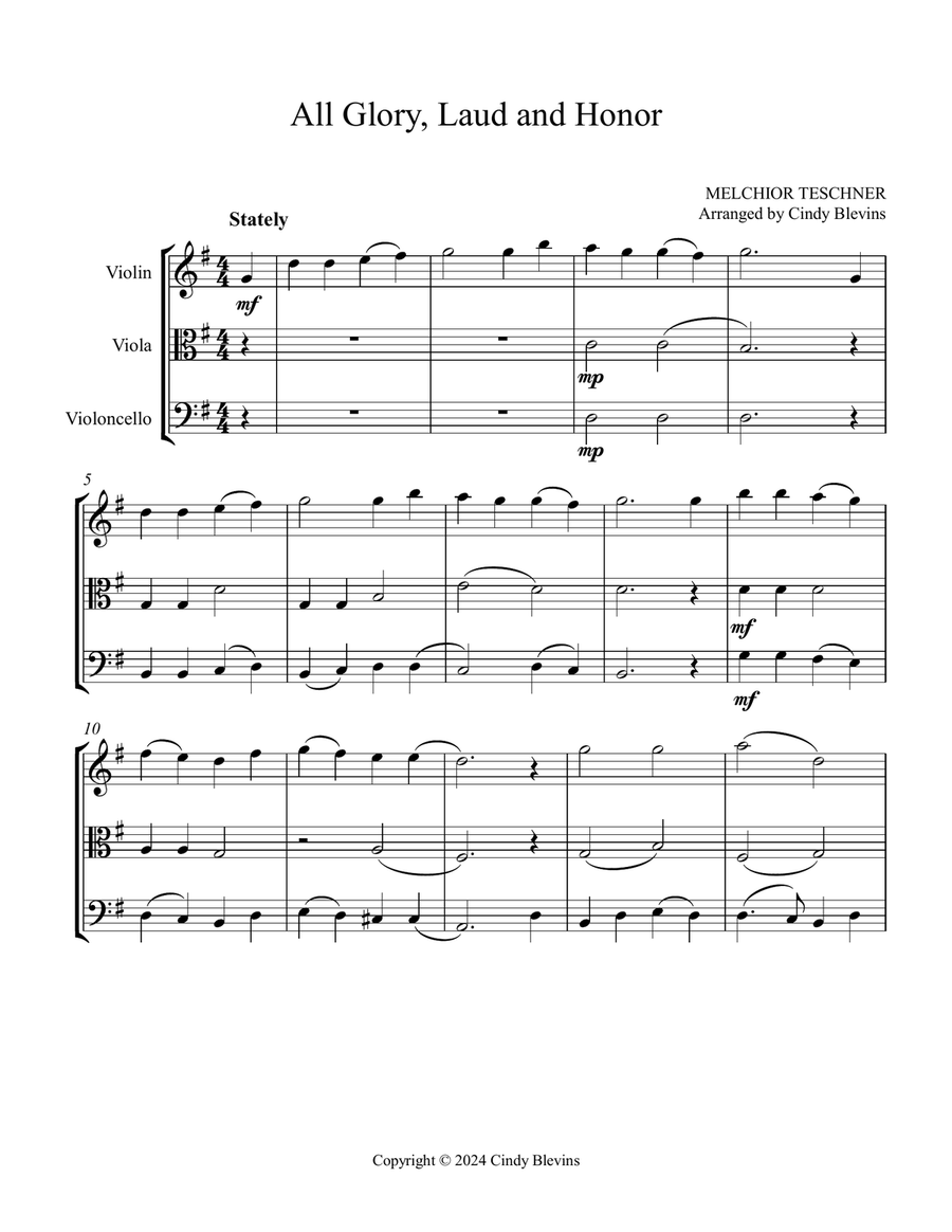 All Glory, Laud and Honor, for Violin, Viola and Cello String Trio scores gallery preview page 2
