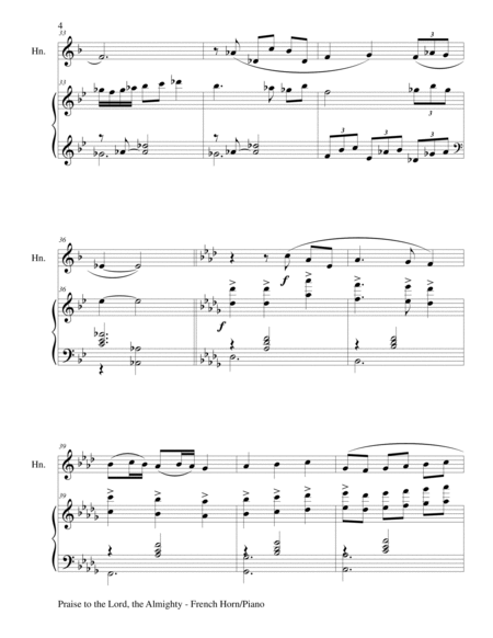 PRAISE TO THE LORD, THE ALMIGHTY (Duet – French Horn and Piano/Score and Parts) image number null