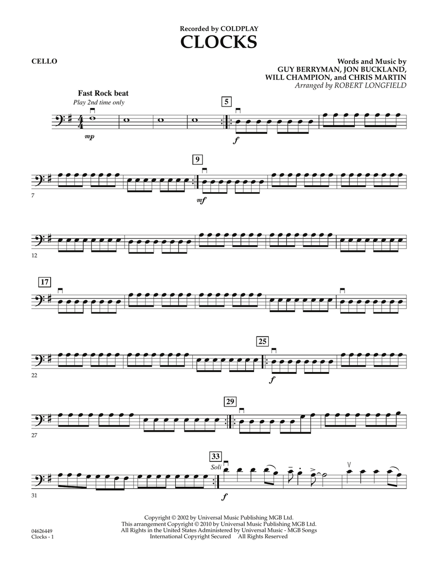 Clocks - Cello Orchestra scores gallery preview page 1