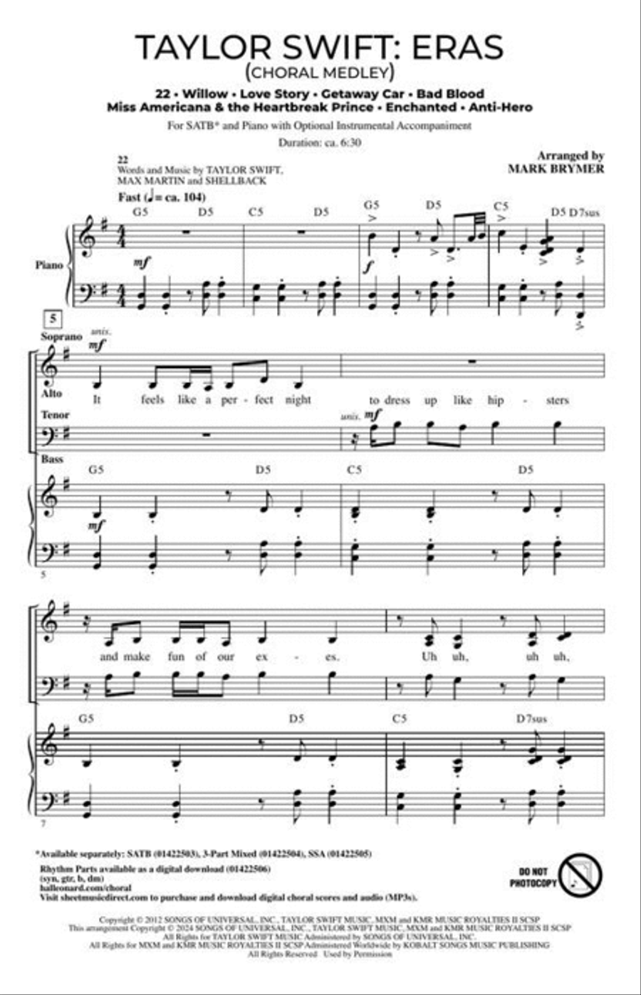Taylor Swift: Eras (Choral Medley) 4-Part scores gallery preview page 3