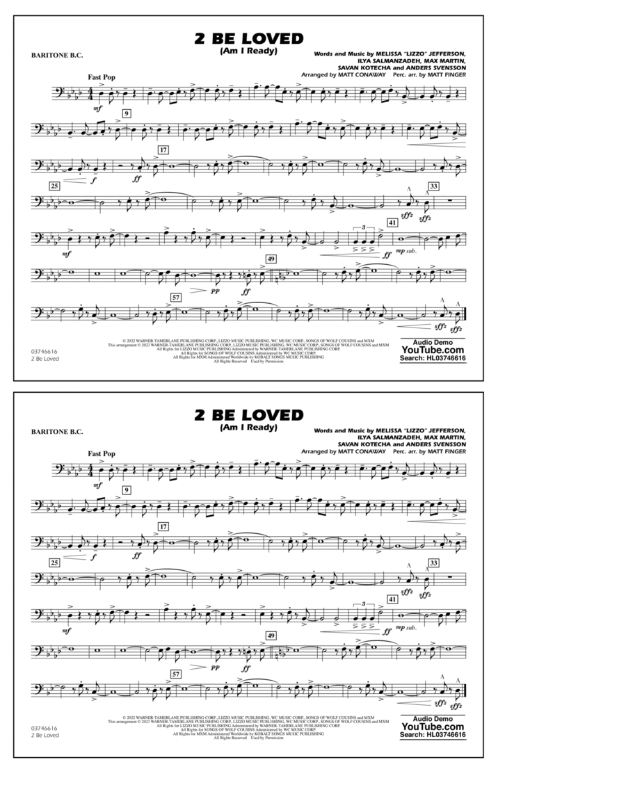 Book cover for 2 Be Loved (Am I Ready) (arr. Conaway & Finger) - Baritone B.C.