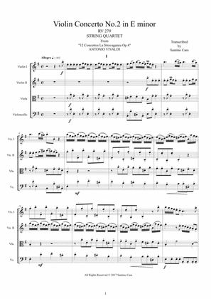 Vivaldi - Violin Concerto No.2 in E minor Op.4-RV 279 for String Quartet