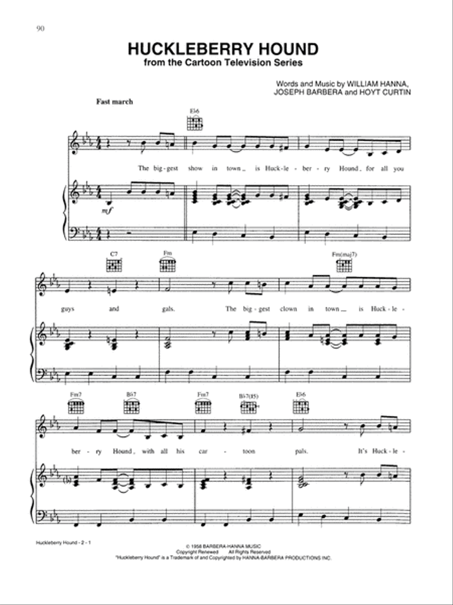 Huckleberry Hound Huckleberry Hound Piano, Vocal, Guitar scores gallery preview page 1