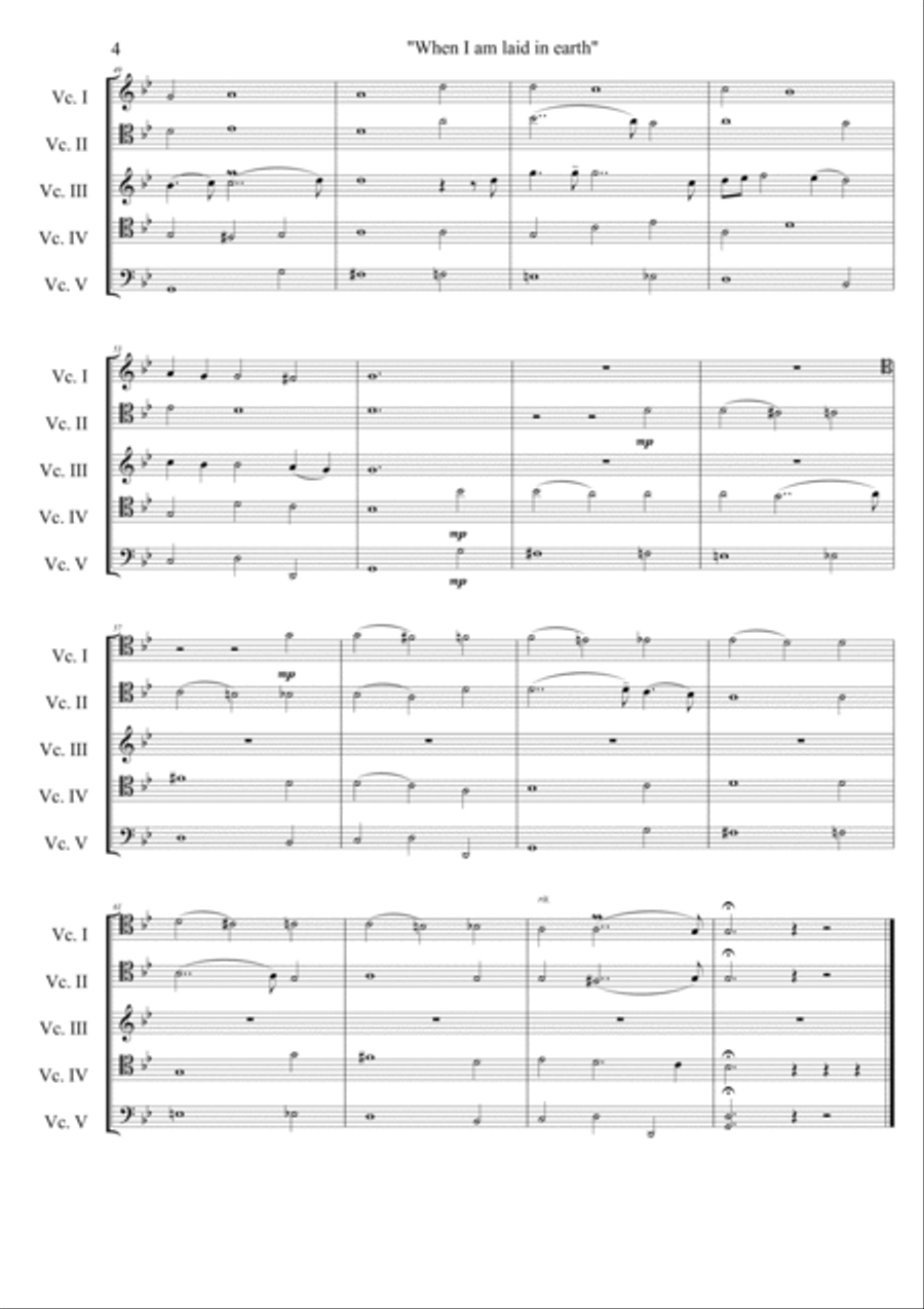 Purcell, When I am laid on earth - Dido´s Lament, from the opera Dido and Aeneas (for cello quintet String Quintet scores gallery preview page 5