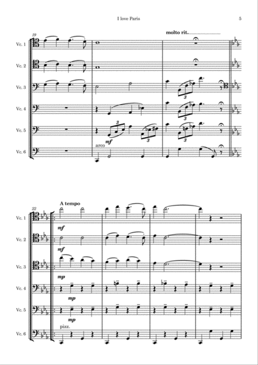 I love Paris - for cello sextet Cello scores gallery preview page 5
