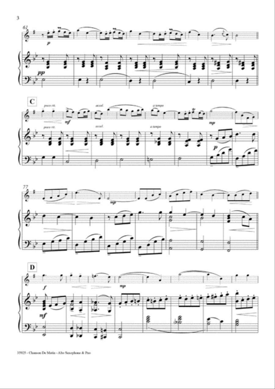 CHANSON DE MATIN – ALTO SAXOPHONE & PIANO CHANSON DE MATIN – ALTO SAXOPHONE & PIANO Alto Saxophone scores gallery preview page 4