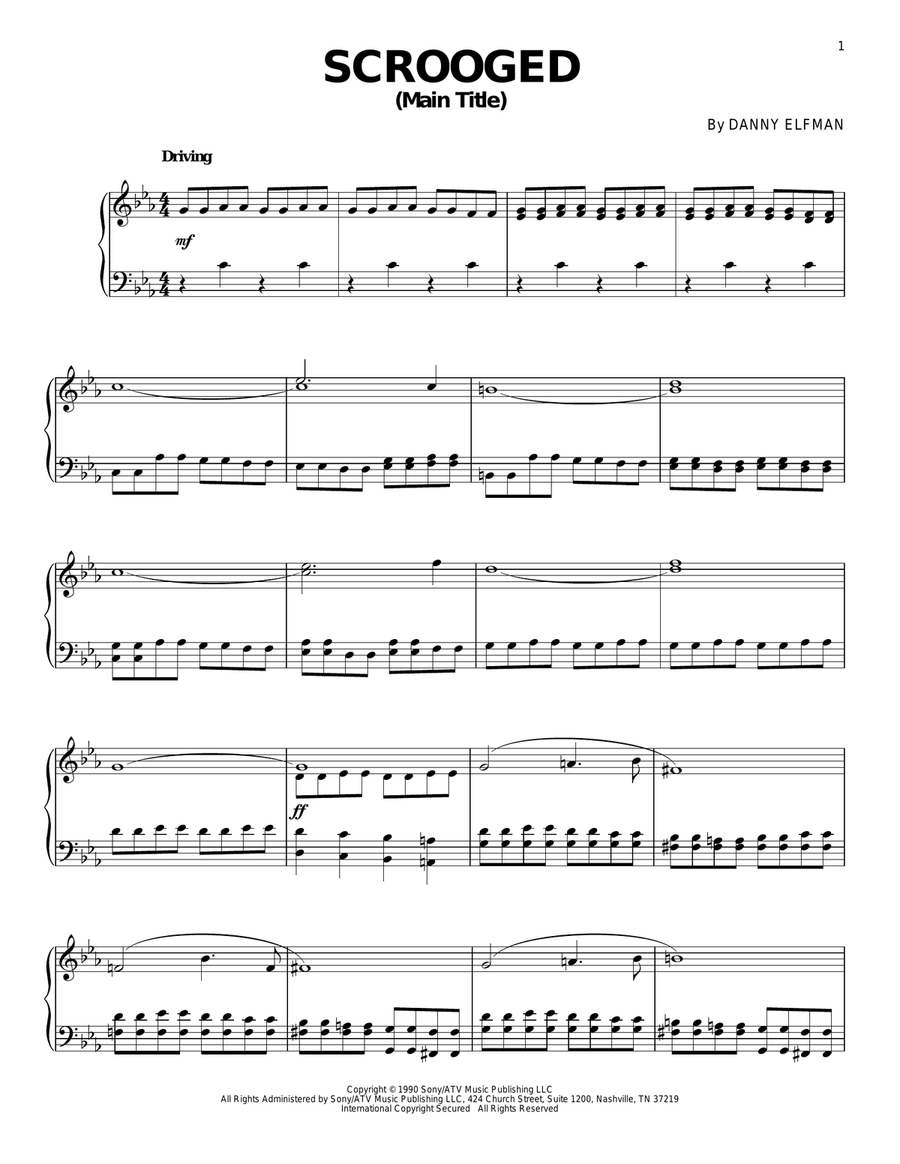Scrooged Main Title Piano Solo scores gallery preview page 1