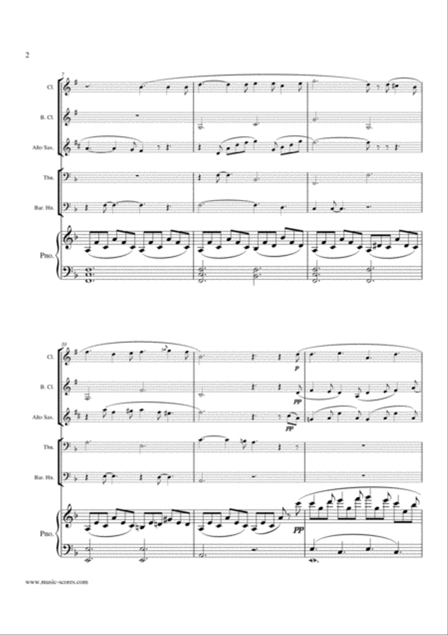 O Holy Night; Cantique de Noel - Clarinet, Bass Clarinet, Alto Sax, Trombone, Baritone Horn and Pian Bass Clarinet scores gallery preview page 2
