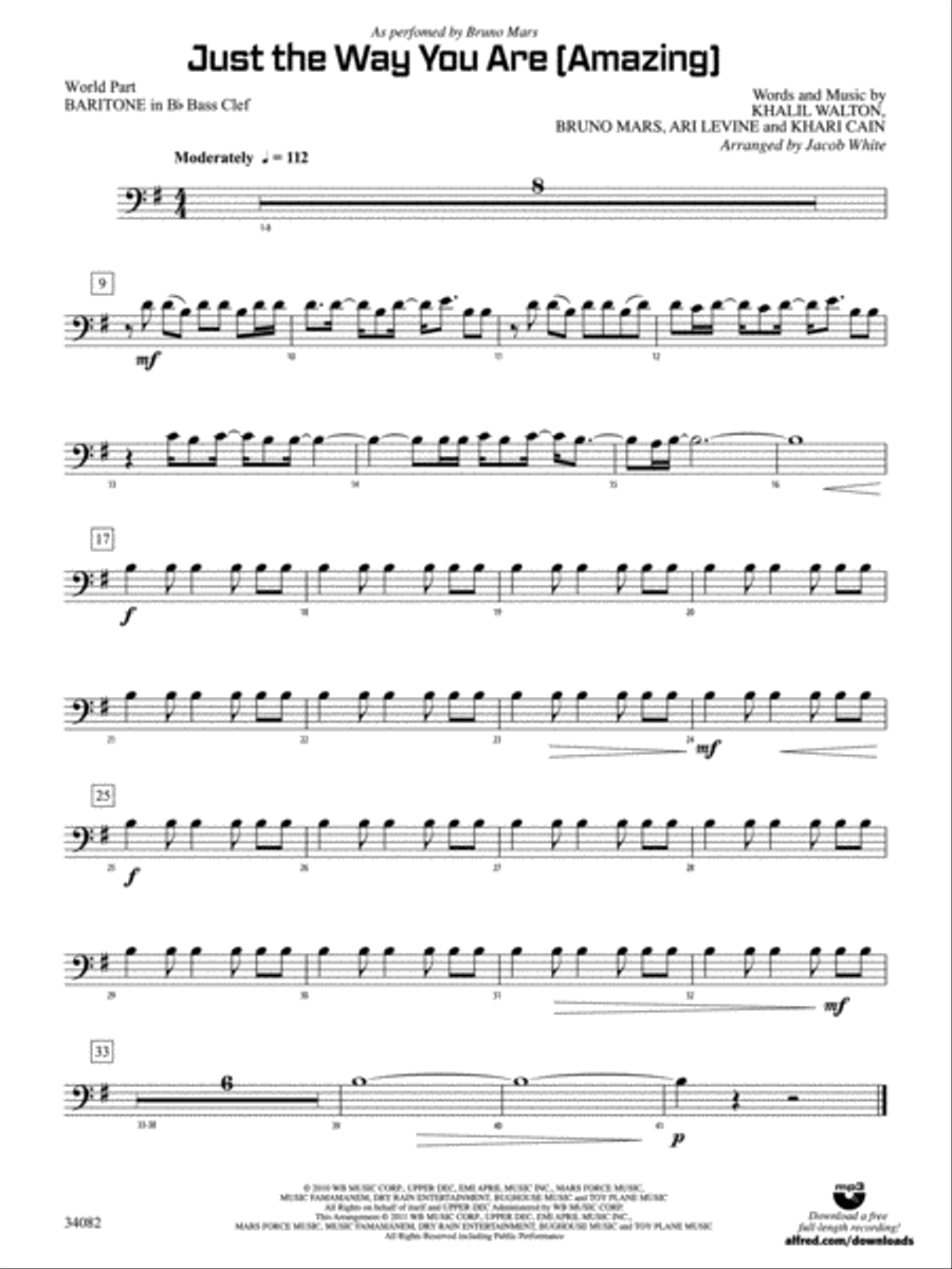 Just the Way You Are (Amazing): (World Part) Bb Baritone B.C. 1 Concert Band scores gallery preview page 1