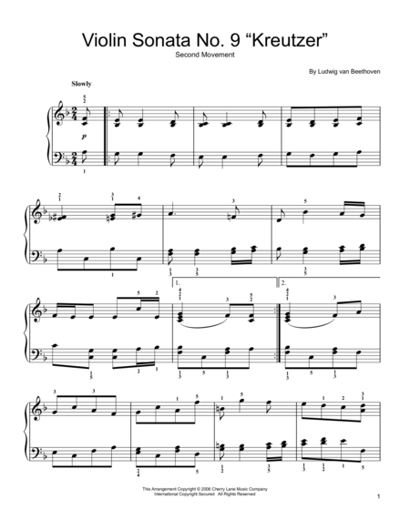 Sonata For Violin No. 9 Kreutzer Theme