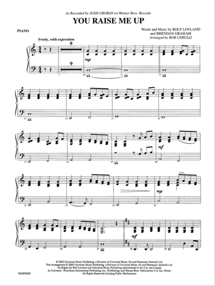 You Raise Me Up (as recorded by Josh Groban): Piano Accompaniment Orchestra scores gallery preview page 1