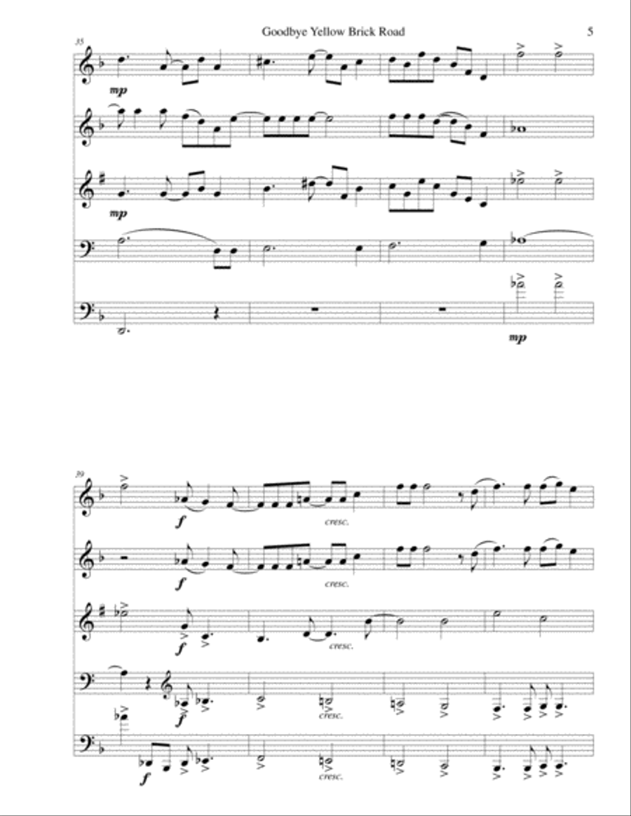 Goodbye Yellow Brick Road Woodwind Quintet scores gallery preview page 5