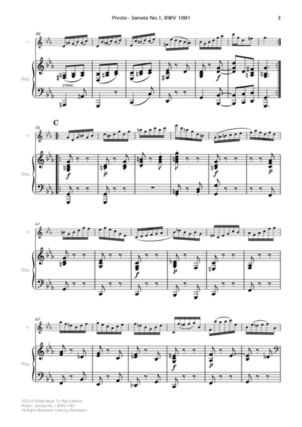 Presto from Sonata No.1, BWV 1001 - Flute and Piano (Full Score and Parts) image number null