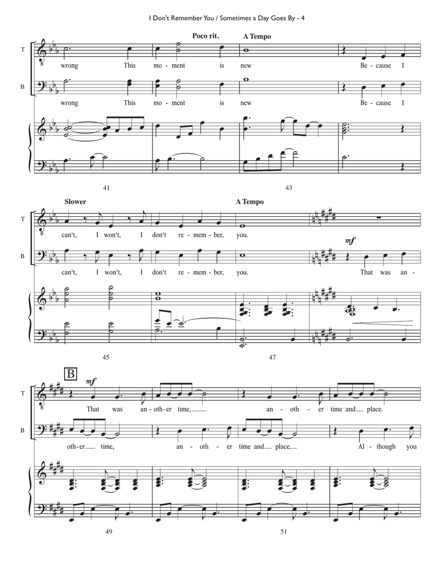 Medley: I Don't Remember You with Sometimes A Day Goes By TTBB scores gallery preview page 5