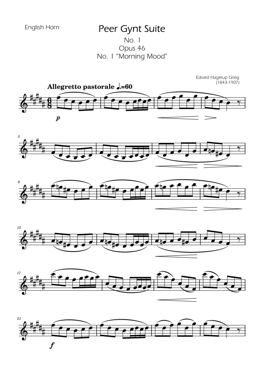 Morning Mood - English Horn Solo English Horn scores gallery preview page 1