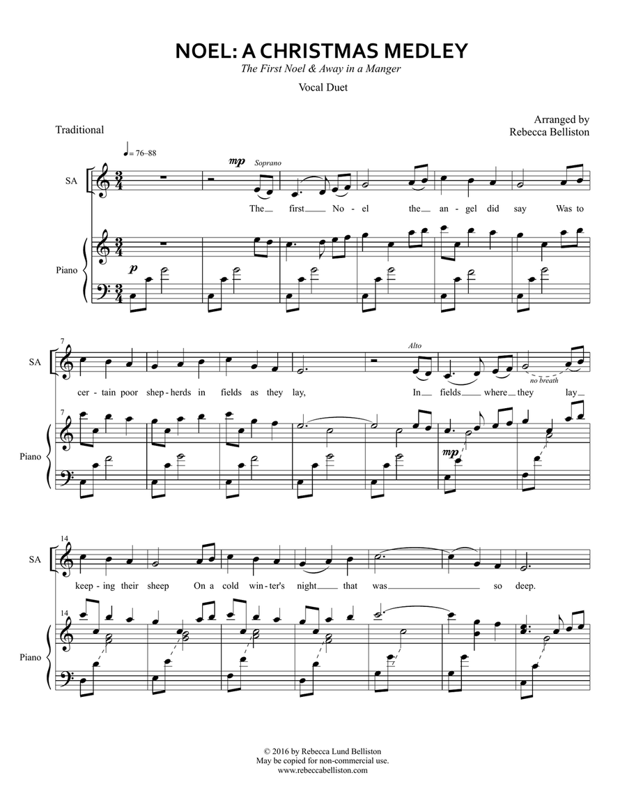 Noel: A Christmas Medley (Vocal Duet) Piano scores gallery preview page 1