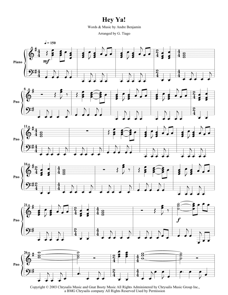 Hey Ya! Hey Ya! Piano Solo scores gallery preview page 1