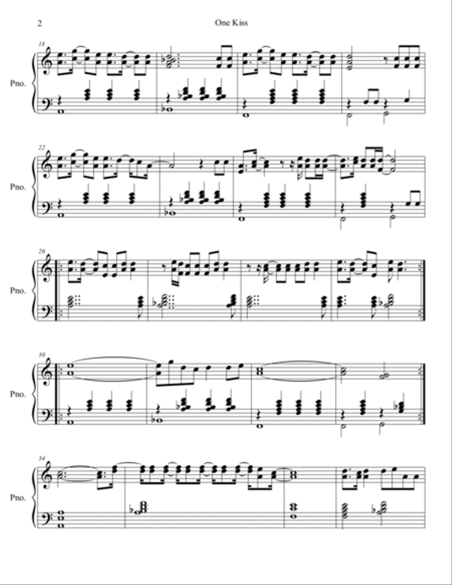 One Kiss Piano Solo scores gallery preview page 3